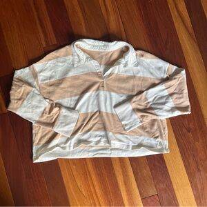 Aerie White and Tan Striped Long Sleeve Tee cropped